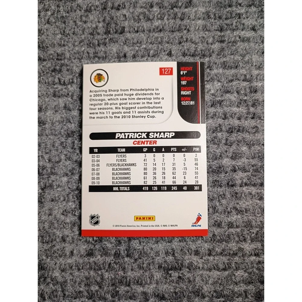 2010 Score Chicago Blackhawks Patrick Sharp Hockey Card #127